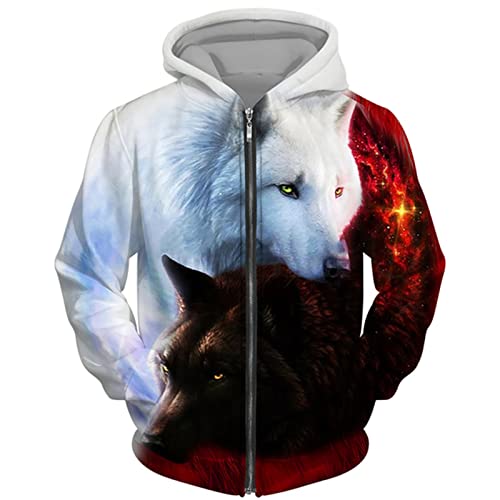 DAMEGA Männer Tier Wolf 3D gedruckt Hoodie Casual Reißverschluss Sweatshirt Pullover Langarm Sweatshirts Jacke von DAMEGA