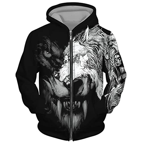 DAMEGA Männer Tier Wolf 3D gedruckt Hoodie Casual Reißverschluss Sweatshirt Pullover Langarm Sweatshirts Jacke von DAMEGA