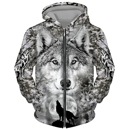 DAMEGA Männer Tier Wolf 3D gedruckt Hoodie Casual Reißverschluss Sweatshirt Pullover Langarm Sweatshirts Jacke von DAMEGA