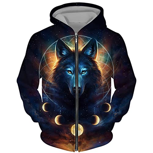 DAMEGA Männer Tier Wolf 3D gedruckt Hoodie Casual Reißverschluss Sweatshirt Pullover Langarm Sweatshirts Jacke von DAMEGA