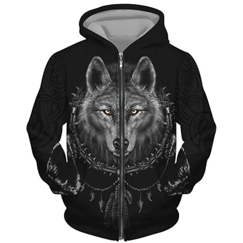 DAMEGA Männer Tier Wolf 3D gedruckt Hoodie Casual Reißverschluss Sweatshirt Pullover Langarm Sweatshirts Jacke von DAMEGA