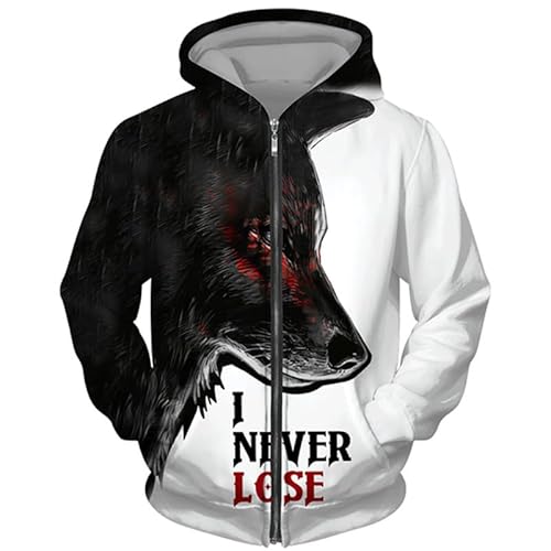 DAMEGA Männer Tier Wolf 3D gedruckt Hoodie Casual Reißverschluss Sweatshirt Pullover Langarm Sweatshirts Jacke von DAMEGA