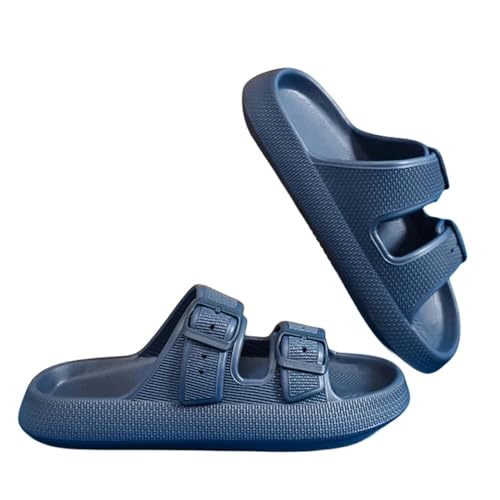 DAMEINV Hausschuhe Weiche Sohle Home Hausschuhe Männer Sommer Einstellbare Schnalle Anti-rutsch Strand Flip Flops Mann Bequeme Plattform Sandalen-dunkelblau-42-43 von DAMEINV