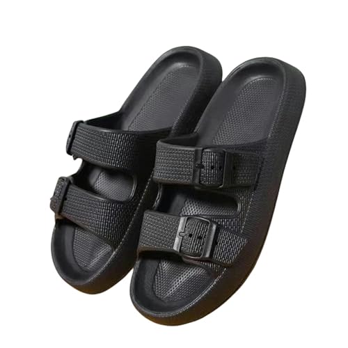 DAMEINV Hausschuhe Weiche Sohle Home Hausschuhe Männer Sommer Einstellbare Schnalle Anti-rutsch Strand Flip Flops Mann Bequeme Plattform Sandalen-schwarz-38-39 von DAMEINV