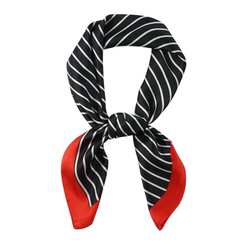DAMILY Bandana Halstuch Damen, Damen Herren gestreift Schal Faux Seidenschal Blume Silk Square Scarves Bandanas Kopftuch Schal 70 * 70 cm Bunte (schwarz/rot) von DAMILY