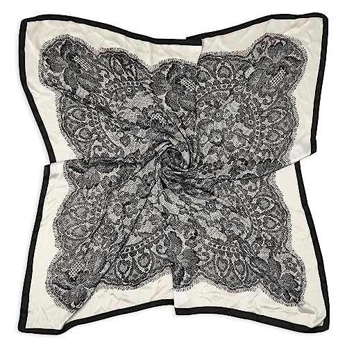 DAMILY Bandana Schwarzer Schal Damen Spitzenmuster Schal Winter Weiches Tuch Quadratisch Lang (weiß) (Schwarz) von DAMILY