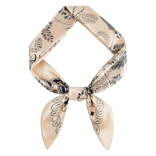 DAMILY Damen Paisley Muster Bandana Schal Großer Satin Seidenschal Haar Kopf 90 * 90. (Beige) von DAMILY