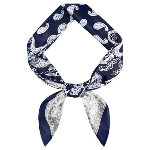 DAMILY Damen Paisley Muster Bandana Schal Großer Satin Seidenschal Haar Kopf 90 * 90. (Blau) von DAMILY