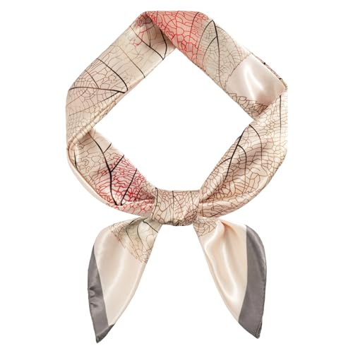 DAMILY Damen Schal Bandana mit buntem Blattmuster Seidenliebe Großer Satin Kopfschal 90 * 90cm (Khaki) von DAMILY