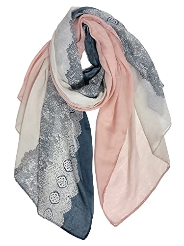 DAMILY Schal Damen Winter Halstuch Musselin Dünn Schals Weicher Grau+Rosa von DAMILY