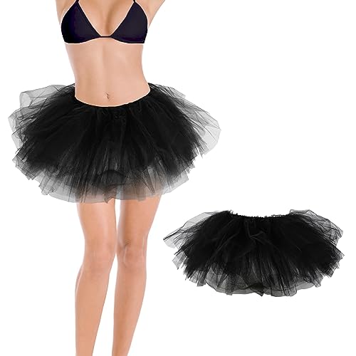 DAMILY Großer Tutu-Rock für Erwachsene, Flauschiger Ballett-Tüllrock im Vintage-Stil der 1950er und 70er Jahre Tüllrock Karneval (Polyester, Schwarz) von DAMILY