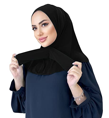DAMILY Instant Hijab mit Tie Back Knöpfe Nonslip Sport Kopftuch für Frauen (Schwarz) von DAMILY