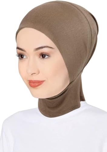 DAMILY Instant Kopftuch Damen Hijab Schwarz Stretch Jersey Khimar Niqab Kopftücher Full Neck Abdeckung Modal Sport Hijab Untertuch für Frauen (Khaki) von DAMILY