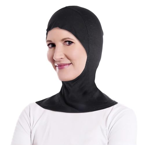 DAMILY Kopftuch Damen Hijab Jersey Khimar Niqab Kopftücher Stretch Modal Sport Hijab Full Neck Abdeckung Untertuch für Frauen Muslimische Schwarz von DAMILY