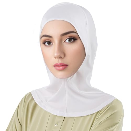 DAMILY Kopftuch Damen Hijab Jersey Khimar Niqab Kopftücher Stretch Modal Sport Hijab Full Neck Abdeckung Untertuch für Frauen Muslimische Weiß von DAMILY