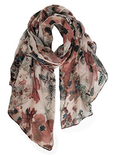 DAMILY Leichter Schal Damen Winter Kuschelig Scarf mit Blumenmuster Modischer Baumwollschal Valentinstag Geschenke für Frauen(Braun) von DAMILY