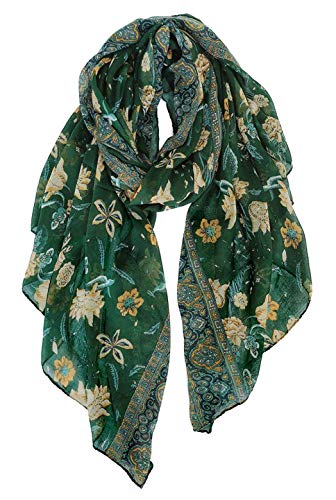 DAMILY Leichter Schal Damen Winter Grün Kuschelig Scarf mit Blumenmuster Modischer Baumwollschal Valentinstag Geschenke für Frauen(Grün) von DAMILY