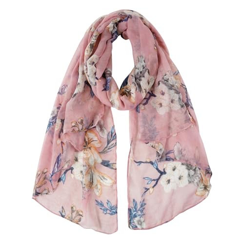 DAMILY Leichter Schals & Tücher für Damen Kuschelig Halstuch mit Blumenmuster Modischer Strandtuch Geschenke für Frauen (Schwarz/Pink) von DAMILY