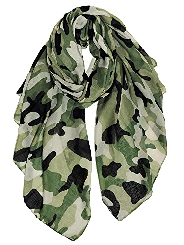 DAMILY Schal, Damen, bedruckt, Camouflage, leicht, Stola, für Reisen, A-oliv, 56 von DAMILY