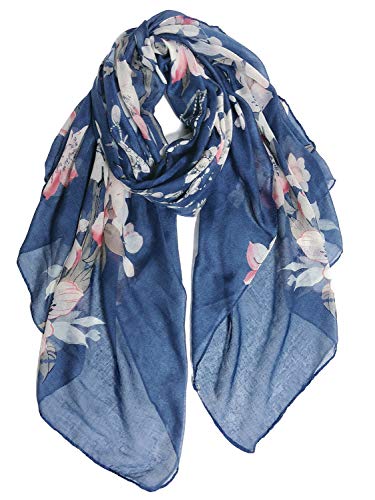 DAMILY Schal Weiß Damen Modischer Strandtuch für Frauen Leichter Baumwollschal mit Blumenmuster Winter Geschenke für Frauen(Jeansblau) von DAMILY