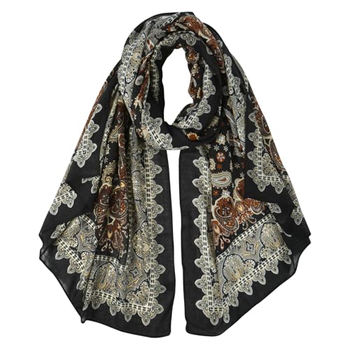 DAMILY Schals Damen Schöner Weicher Halstuch für Frauen mit Paisley Muster Langer Festliche Stola Für die vornehme Dame Sommer Tuch Pashminas(schwarz von DAMILY
