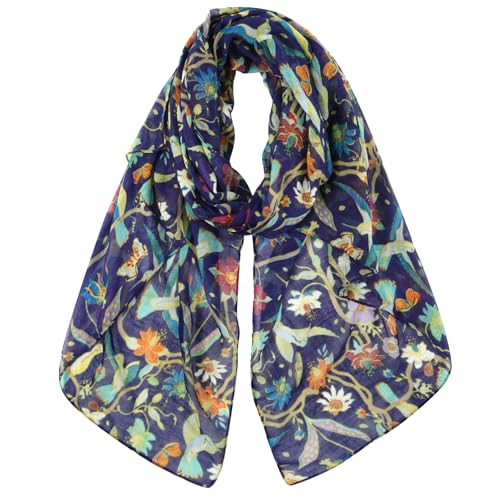 DAMILY Schals & Tücher für Damen, 180 * 85 Damen Schal mit Blumenschal, für Sommer Herbst Winter Ganzjährig (darkblau) von DAMILY