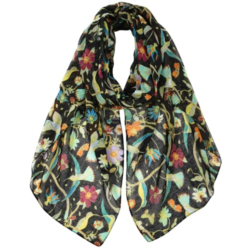 DAMILY Schals & Tücher für Damen, 180 * 85 Damen Schal mit Blumenschal, für Sommer Herbst Winter Ganzjährig (schwarz) von DAMILY