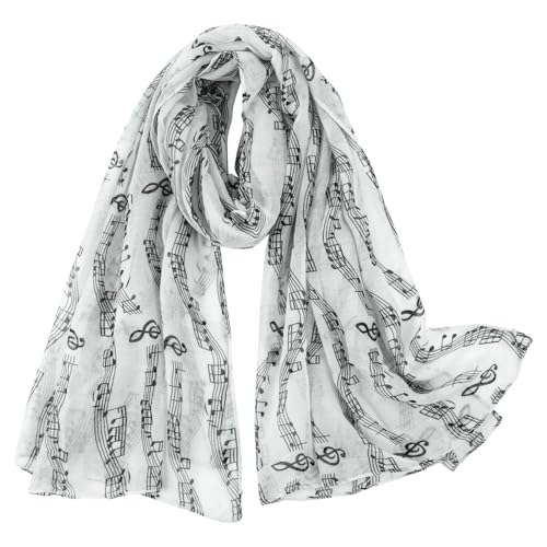 DAMILY Schals & Tücher für Damen und Herren, Schöner Weicher Halstuch und Musselin Tuch Mit Notenzeile Musical note, Langer Baumwolle Festliche Stola Schönes Geschenk für Musiker (Weiß) von DAMILY