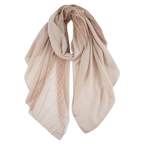 DAMILY Schals & Tücher für Damen mit Spitzenmuster, Schöner Weicher Halstuch und Musselin Tuch für Frauen, Langer Baumwolle Festliche Stola (Rosa) von DAMILY