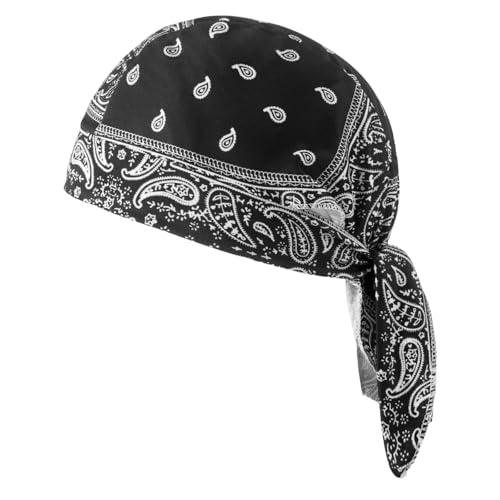 DAMILY Sports Bandana Cap Kopftuch Herren und Damen,Atmungsaktive Baumwolle Mützen Kopfbedeckung Sommer Fahrradkappe Durag Laufmütze Turban für Radfahren Laufen（schwarz） von DAMILY