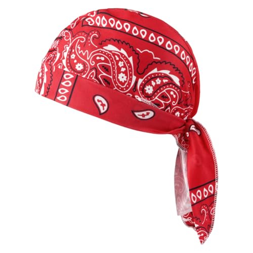 DAMILY Sports Bandana Cap Kopftuch Herren und Damen,Atmungsaktive baumwolle Mützen Kopfbedeckung Sommer Fahrradkappe Durag Laufmütze Turban für Radfahren Laufen（Rot） von DAMILY