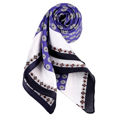 DAMILY Vintage Bandana Herren Seidig Quadratisch Kopftuch Sommer Geometrischem Halstuch und Stirnband Motorrad Satin Piratentuch Kinder Festival Haarbänder 70x70cm (Dunkelblau Lila) von DAMILY