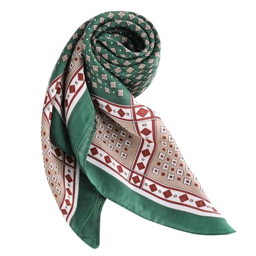 DAMILY Vintage Bandana Herren Seidig Quadratisch Kopftuch Sommer Geometrischem Halstuch und Stirnband Motorrad Satin Piratentuch Kinder Festival Haarbänder 70x70cm (Grün) von DAMILY