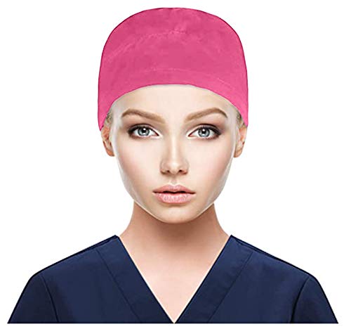 DAMX Kappen mit Knopf und Baumwolle Einfarbige Schweißband Schrubben Hut für Unisex OP Haube Chirurgische Hut Verstellbar Kochmütze Kopfhauben Peeling Kappe (Hot pink) von DAMX