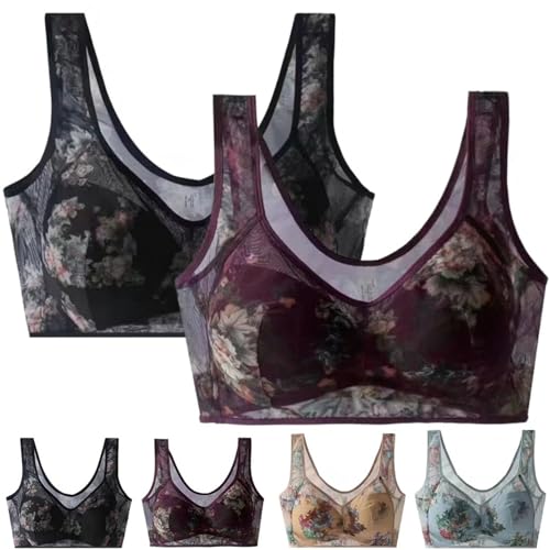 DAMYTION ElleBloom - Ice Silk Lace Kühlender Komfort-BH, Knopfloser Komfort-BH, Nahtloser Drahtloser Push-Up-BHs für ältere Menschen, 2 Stück - C, XXX-Large DAMYTION ElleBloom - Ice Silk Lace Kühlender Komfort-BH, Knopfloser Komfort-BH, Nahtloser Drahtloser Push-Up-BHs für ältere Menschen, 2 Stück - C, XXX-Large von DAMYTION