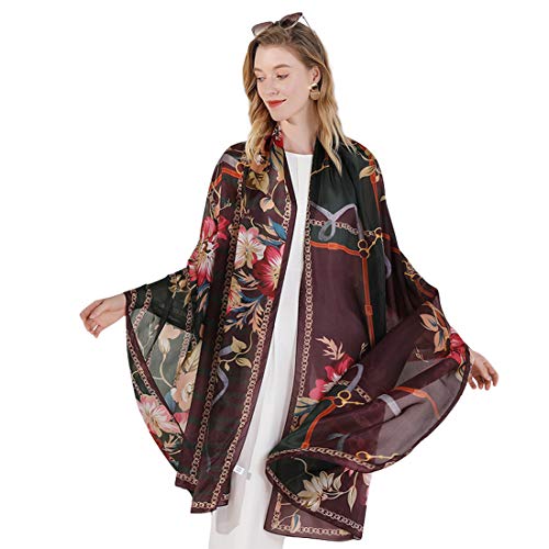 DANA XU Pashmina-Sommerschal aus 100 % Maulbeerseide, extra große Schals und Wickeltücher für Abendkleid, Damen, Reise-Blumendecke, 43 Schwarz von DANA XU