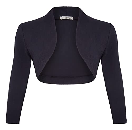 DANAEST Damen Bolero 3/4 Ärmel Elegante kurz Strickjacke Festliche Schulterjacke Bolerojäckchen(702), Farbe:Dunkelblau 1:36 / S von DANAEST