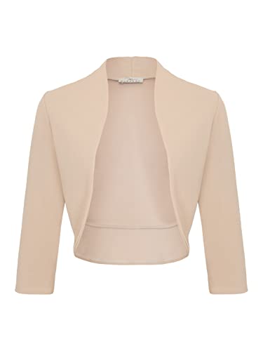 DANAEST Damen Bolero Festlich Strickjacke Elegant Schulterjacke 3/4 Ärmel Kurz Top (708), Grösse:L, Farbe:Beige von DANAEST