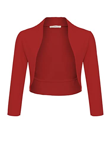 Damen Bolero Festlich Strickjacke Elegant Schulterjacke 3/4 Ärmel Kurz Top (708), Grösse:L, Farbe:Bordeaux von DANAEST