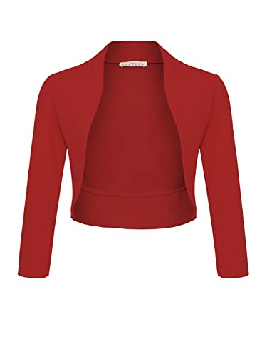 DANAEST Damen Bolero Festlich Strickjacke Elegant Schulterjacke 3/4 Ärmel Kurz Top (708), Grösse:L, Farbe:Bordeaux von DANAEST