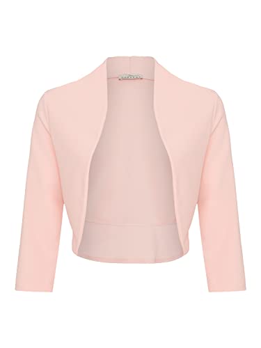 Damen Bolero Festlich Strickjacke Elegant Schulterjacke 3/4 Ärmel Kurz Top (708), Grösse:M, Farbe:Rosa von DANAEST