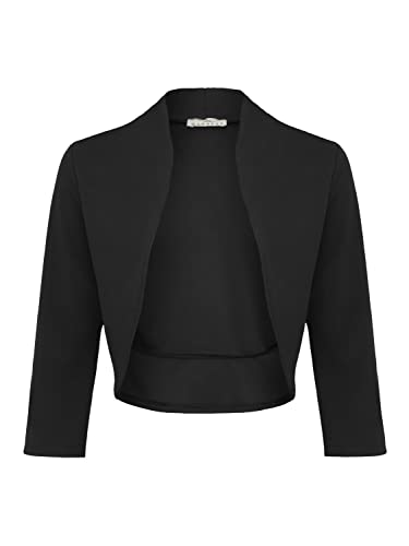 Damen Bolero Festlich Strickjacke Elegant Schulterjacke 3/4 Ärmel Kurz Top (708), Grösse:S, Farbe:Schwarz von DANAEST