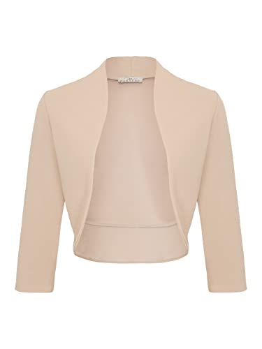 Damen Bolero Festlich Strickjacke Elegant Schulterjacke 3/4 Ärmel Kurz Top (708), Grösse:XL, Farbe:Beige von DANAEST