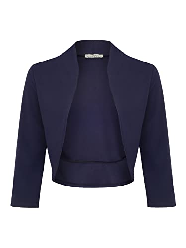 Damen Bolero Festlich Strickjacke Elegant Schulterjacke 3/4 Ärmel Kurz Top (708), Grösse:XXL, Farbe:Blau von DANAEST