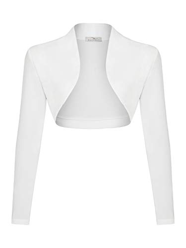 DANAEST Damen Bolero Langarm Festlich Blazer Strickjacke Schulterjacke Cardigan Top (653), Farbe:Weiß,36 / S von DANAEST