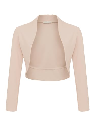 Damen Langarm Bolero Festlich Strickjacke Schulterjacke Kurz Top (704), Grösse:S, Farbe:Beige von DANAEST