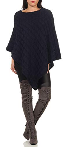 DANAEST Damen Poncho Cape Strick Pullover Umhang 659, Farbe:Dunkelblau, Grösse Pullower:Einheitsgröße von DANAEST