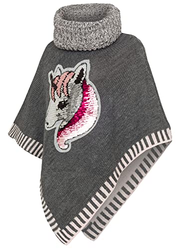 DANAEST Kinder Mädchen Strick Poncho Einhorn Rollkragen Pullover Umhang mit Wende -Pailletten (687) (Grau, 140/10 Jahre) von DANAEST