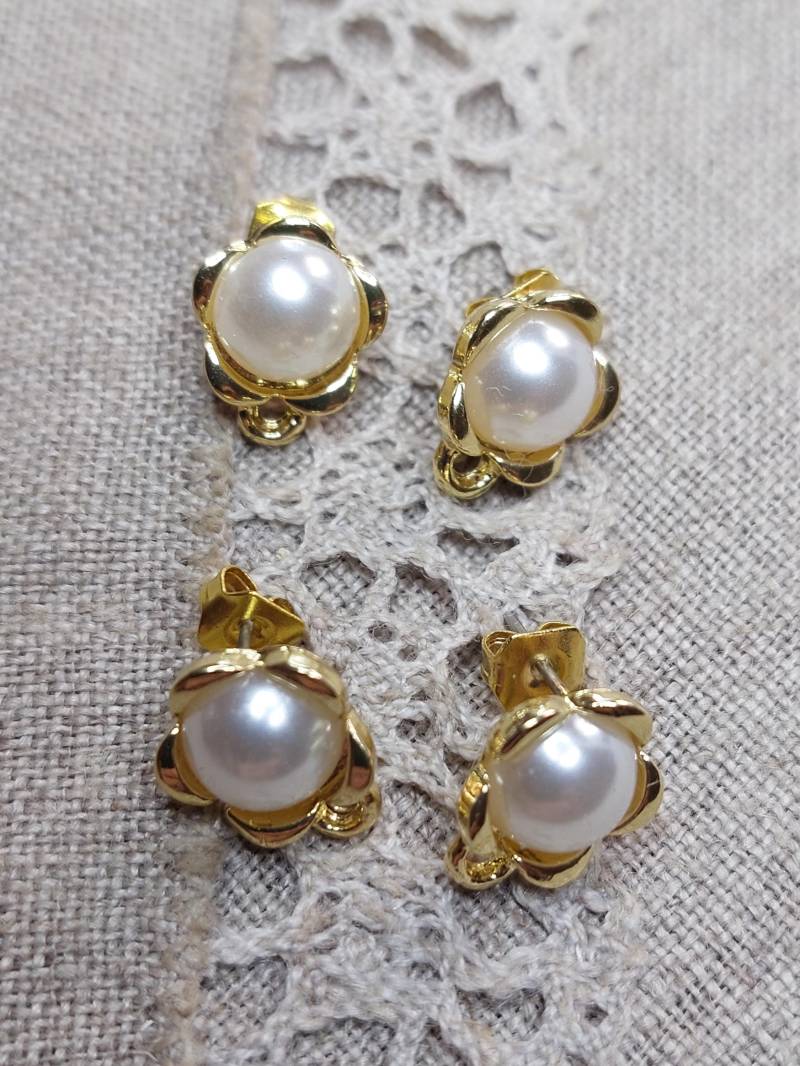 4Tlg. Perle Blume Runde Ohrstecker Mit Schleife von DANAROSE12