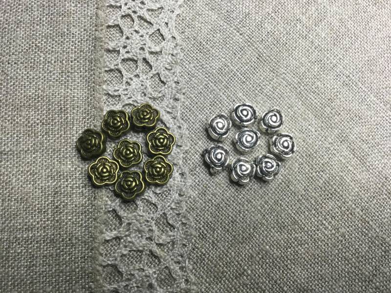 8Tlg. Rose Blume Metall Perlen Antike Bronze/Silber Mix Farbe von DANAROSE12